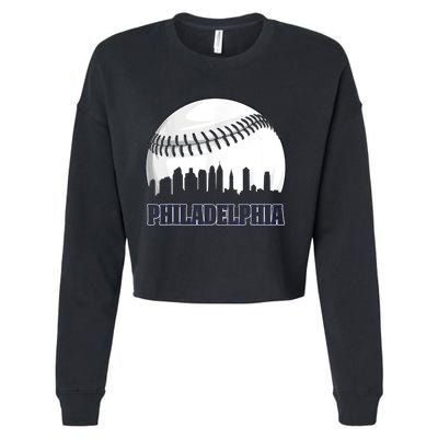 Vintage Philadelphia Baseball Skyline Retro Philly Cityscap Cropped Pullover Crew