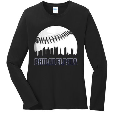 Vintage Philadelphia Baseball Skyline Retro Philly Cityscap Ladies Long Sleeve Shirt