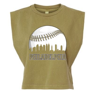 Vintage Philadelphia Baseball Skyline Retro Philly Cityscap Garment-Dyed Women's Muscle Tee