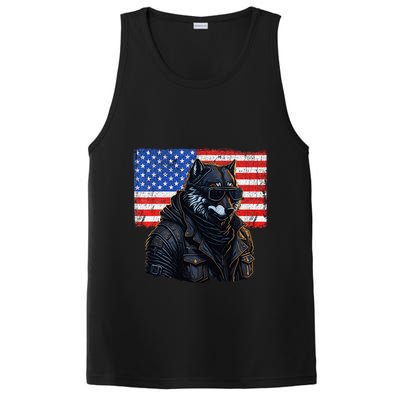 Vintage Patriotic Biker Wolf Shades Rustic American Flag USA PosiCharge Competitor Tank