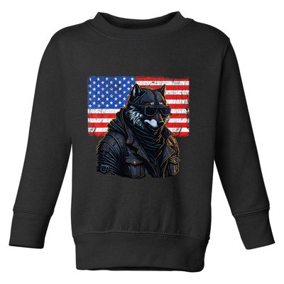 Vintage Patriotic Biker Wolf Shades Rustic American Flag USA Toddler Sweatshirt