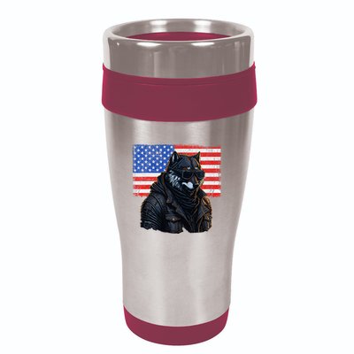 Vintage Patriotic Biker Wolf Shades Rustic American Flag USA 16oz Travel Tumbler