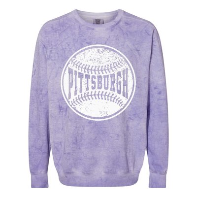 Vintage Pittsburgh Cityscape Baseball Lover Player And Fans Colorblast Crewneck Sweatshirt