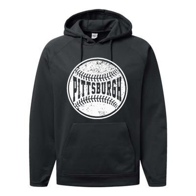 Vintage Pittsburgh Cityscape Baseball Lover Player And Fans Performance Fleece Hoodie