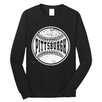 Vintage Pittsburgh Cityscape Baseball Lover Player And Fans Long Sleeve Shirt