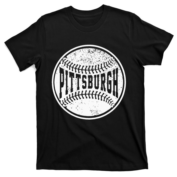 Vintage Pittsburgh Cityscape Baseball Lover Player And Fans T-Shirt