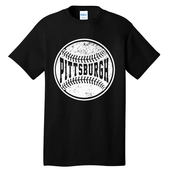 Vintage Pittsburgh Cityscape Baseball Lover Player And Fans Tall T-Shirt