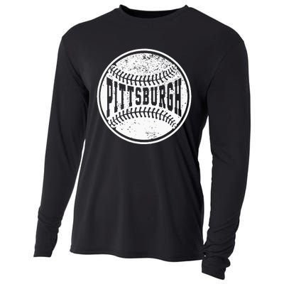 Vintage Pittsburgh Cityscape Baseball Lover Player And Fans Cooling Performance Long Sleeve Crew