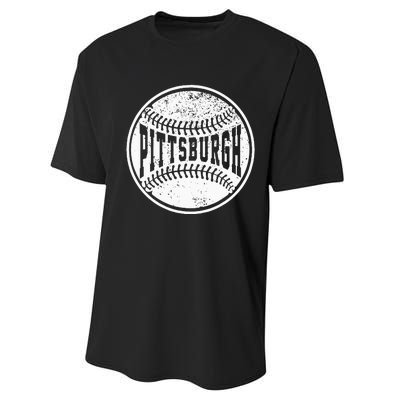 Vintage Pittsburgh Cityscape Baseball Lover Player And Fans Performance Sprint T-Shirt