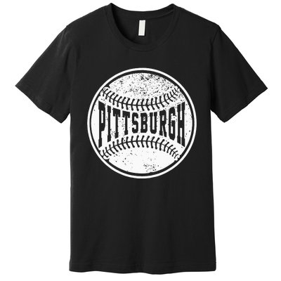 Vintage Pittsburgh Cityscape Baseball Lover Player And Fans Premium T-Shirt