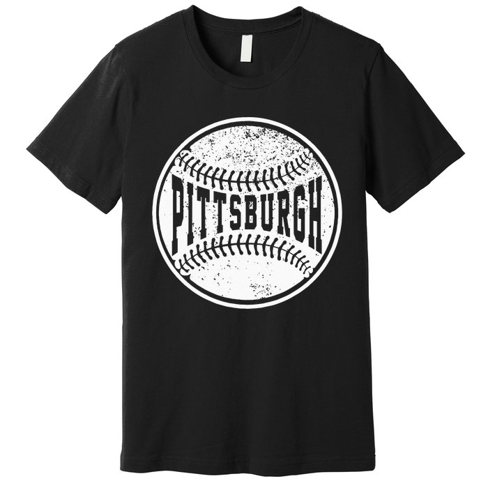 Vintage Pittsburgh Cityscape Baseball Lover Player And Fans Premium T-Shirt