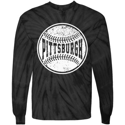 Vintage Pittsburgh Cityscape Baseball Lover Player And Fans Tie-Dye Long Sleeve Shirt