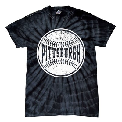 Vintage Pittsburgh Cityscape Baseball Lover Player And Fans Tie-Dye T-Shirt