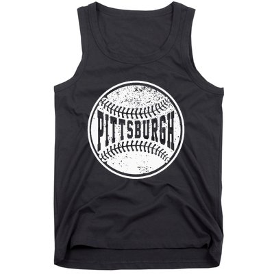 Vintage Pittsburgh Cityscape Baseball Lover Player And Fans Tank Top