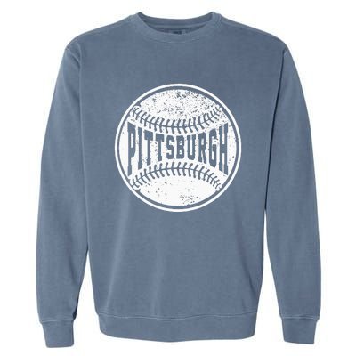 Vintage Pittsburgh Cityscape Baseball Lover Player And Fans Garment-Dyed Sweatshirt