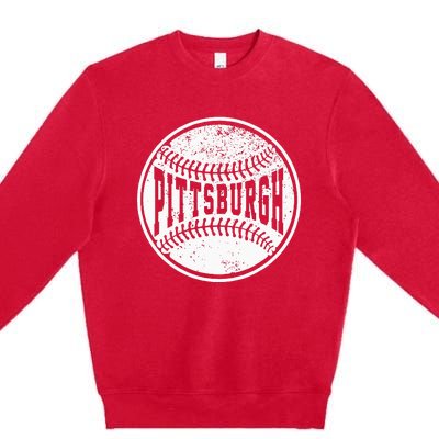 Vintage Pittsburgh Cityscape Baseball Lover Player And Fans Premium Crewneck Sweatshirt