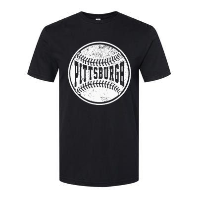 Vintage Pittsburgh Cityscape Baseball Lover Player And Fans Softstyle CVC T-Shirt