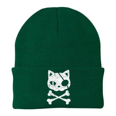 Vintage Pirate Cat Kitten Halloween Skull Cross Bones Knit Cap Winter Beanie