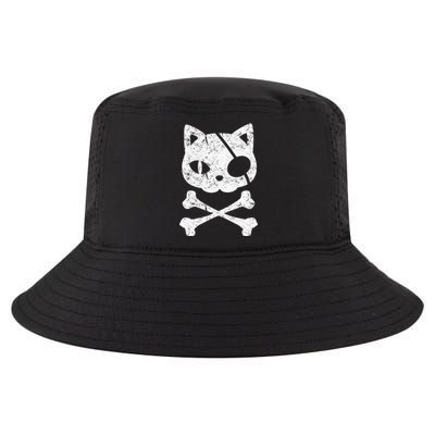 Vintage Pirate Cat Kitten Halloween Skull Cross Bones Cool Comfort Performance Bucket Hat