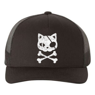 Vintage Pirate Cat Kitten Halloween Skull Cross Bones Yupoong Adult 5-Panel Trucker Hat