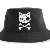 Vintage Pirate Cat Kitten Halloween Skull Cross Bones Sustainable Bucket Hat