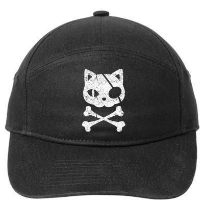 Vintage Pirate Cat Kitten Halloween Skull Cross Bones 7-Panel Snapback Hat