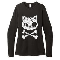 Vintage Pirate Cat Kitten Halloween Skull Cross Bones Womens CVC Long Sleeve Shirt