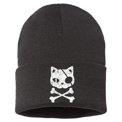 Vintage Pirate Cat Kitten Halloween Skull Cross Bones Sustainable Knit Beanie