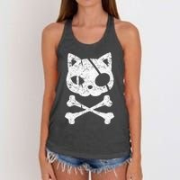 Vintage Pirate Cat Kitten Halloween Skull Cross Bones Women's Knotted Racerback Tank