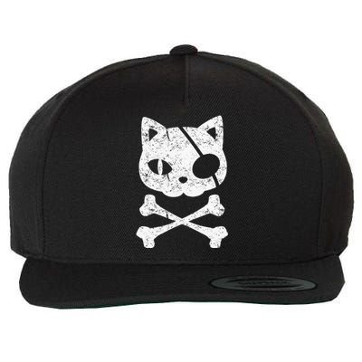 Vintage Pirate Cat Kitten Halloween Skull Cross Bones Wool Snapback Cap