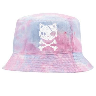 Vintage Pirate Cat Kitten Halloween Skull Cross Bones Tie-Dyed Bucket Hat