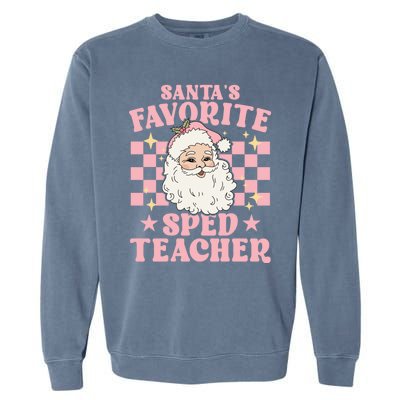 Vintage Pink Christmas Santas Favorite Sped Teacher Cute Gift Garment-Dyed Sweatshirt