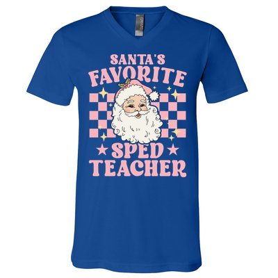 Vintage Pink Christmas Santas Favorite Sped Teacher Cute Gift V-Neck T-Shirt