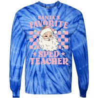 Vintage Pink Christmas Santas Favorite Sped Teacher Cute Gift Tie-Dye Long Sleeve Shirt