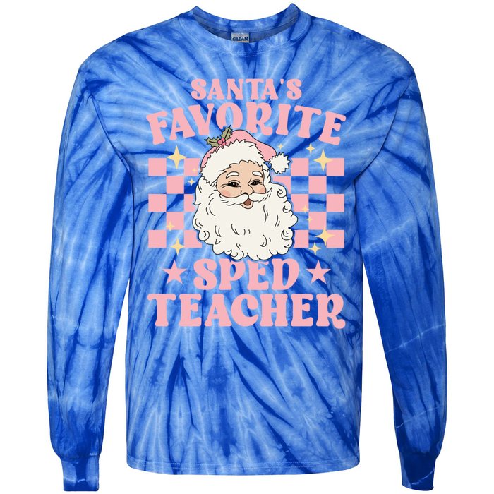 Vintage Pink Christmas Santas Favorite Sped Teacher Cute Gift Tie-Dye Long Sleeve Shirt