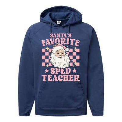 Vintage Pink Christmas Santas Favorite Sped Teacher Cute Gift Performance Fleece Hoodie