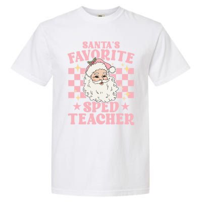 Vintage Pink Christmas Santas Favorite Sped Teacher Cute Gift Garment-Dyed Heavyweight T-Shirt