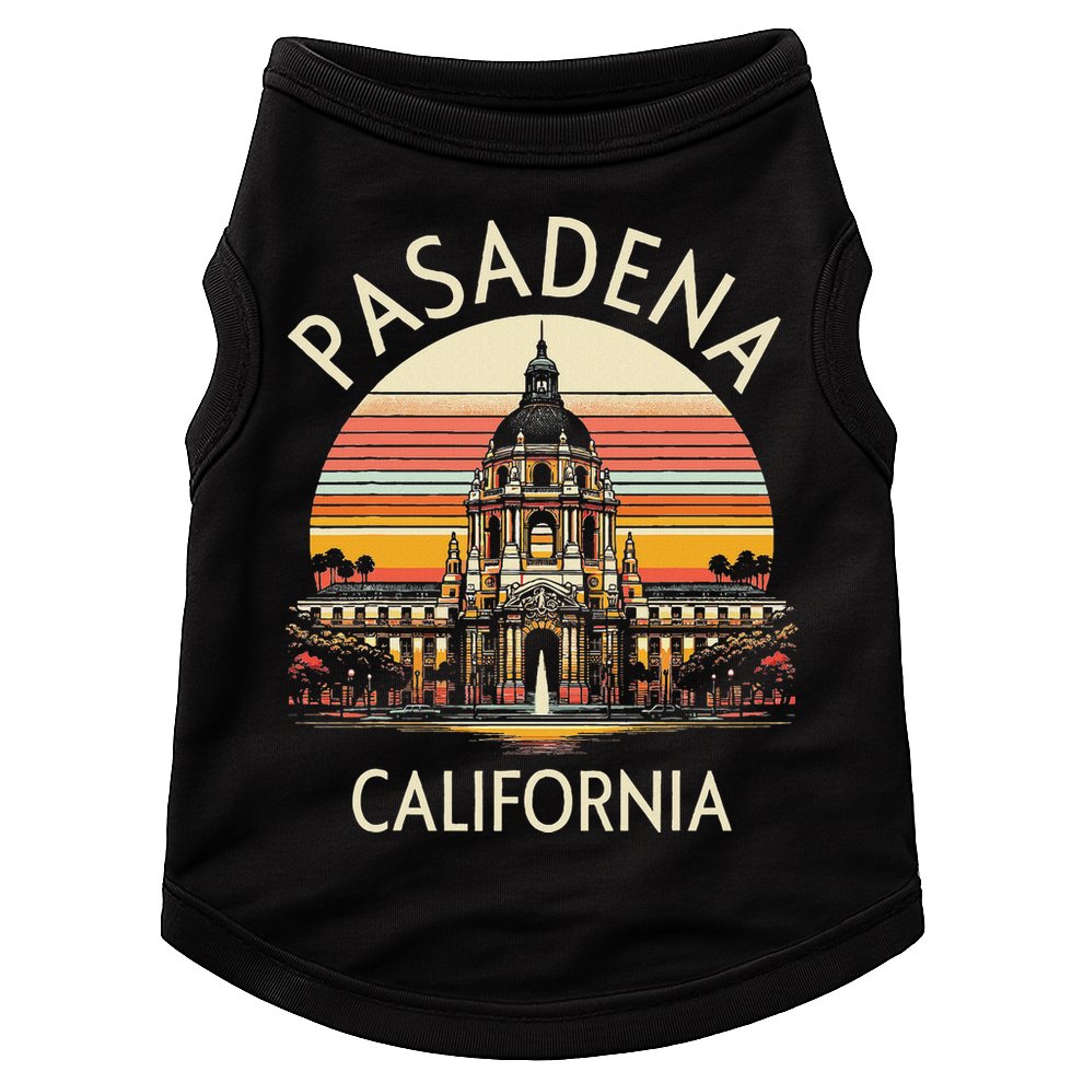 Vintage Pasadena Ca Retro Sunset City Hall Souvenir Doggie Tank
