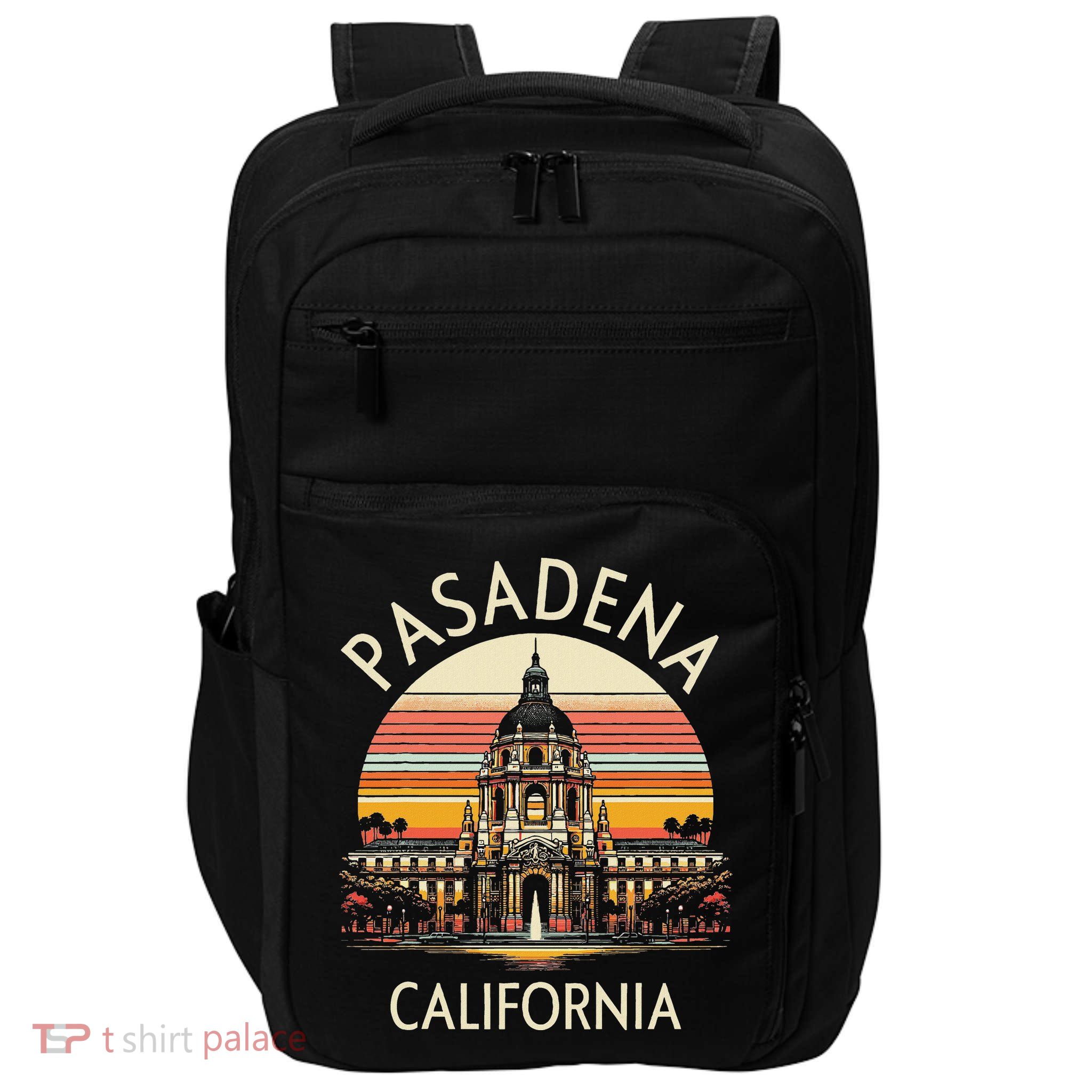 Vintage Pasadena Ca Retro Sunset City Hall Souvenir Impact Tech Backpack