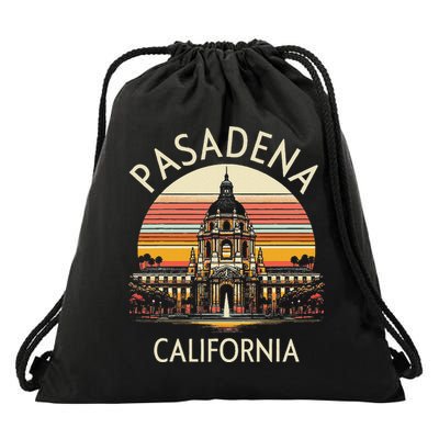 Vintage Pasadena Ca Retro Sunset City Hall Souvenir Drawstring Bag