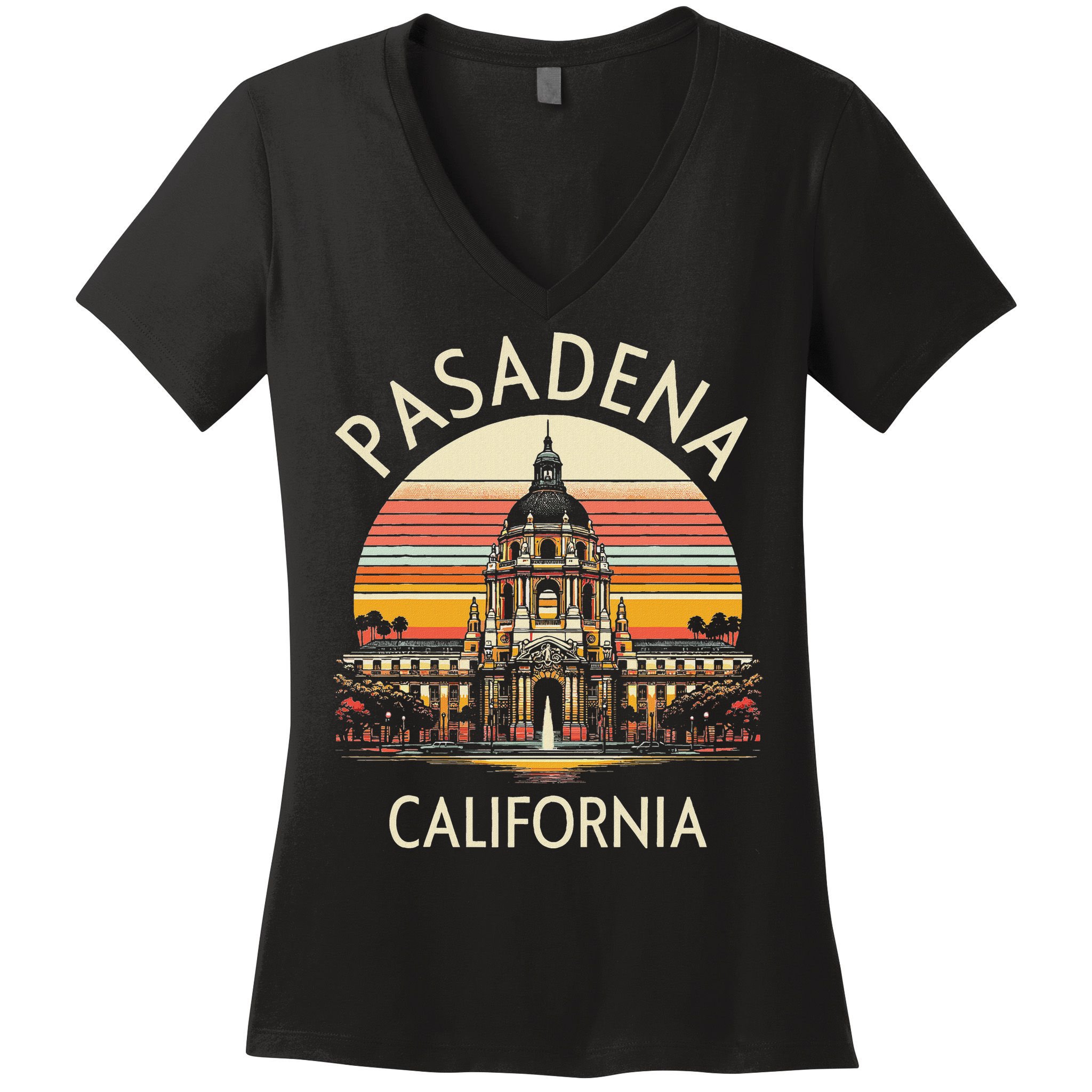 Vintage Pasadena Ca Retro Sunset City Hall Souvenir Women's V-Neck T-Shirt