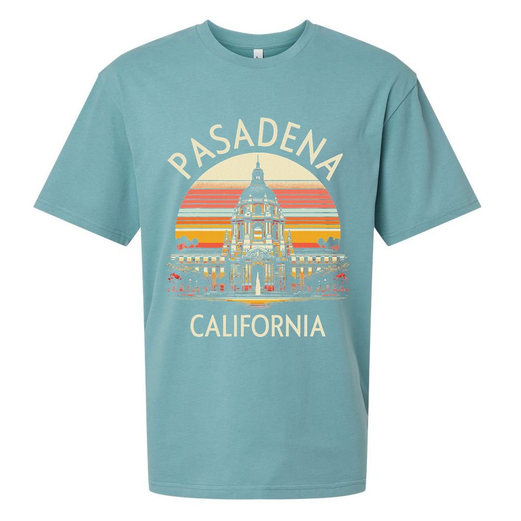 Vintage Pasadena Ca Retro Sunset City Hall Souvenir Sueded Cloud Jersey T-Shirt