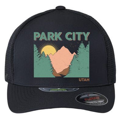 Vintage Park City Utah Mountain Forest Flexfit Unipanel Trucker Cap