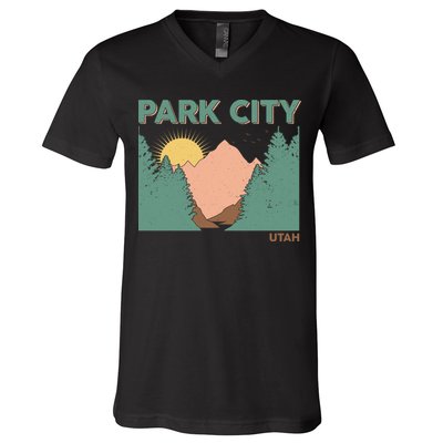 Vintage Park City Utah Mountain Forest V-Neck T-Shirt