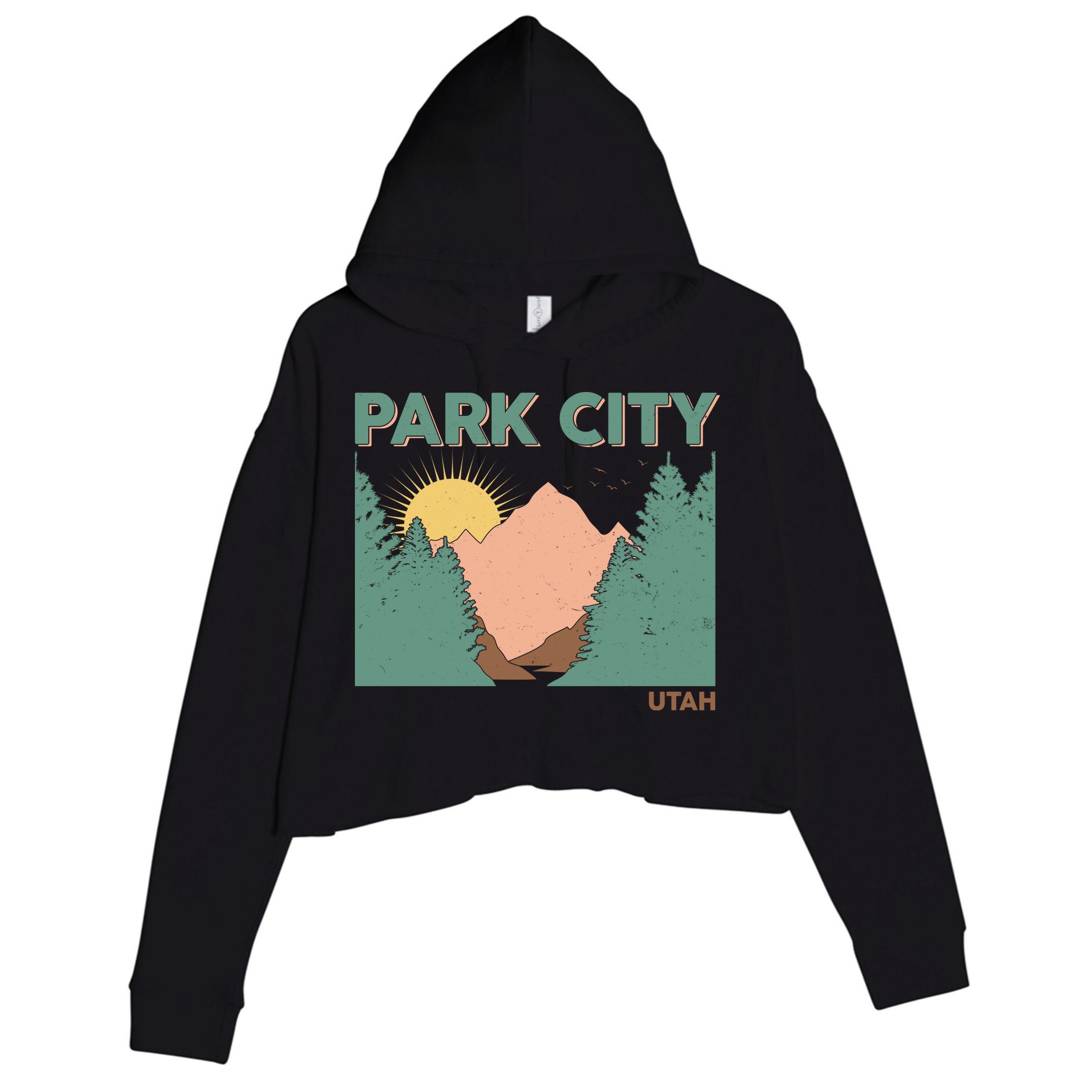 Vintage Park City Utah Mountain Forest Crop Fleece Hoodie