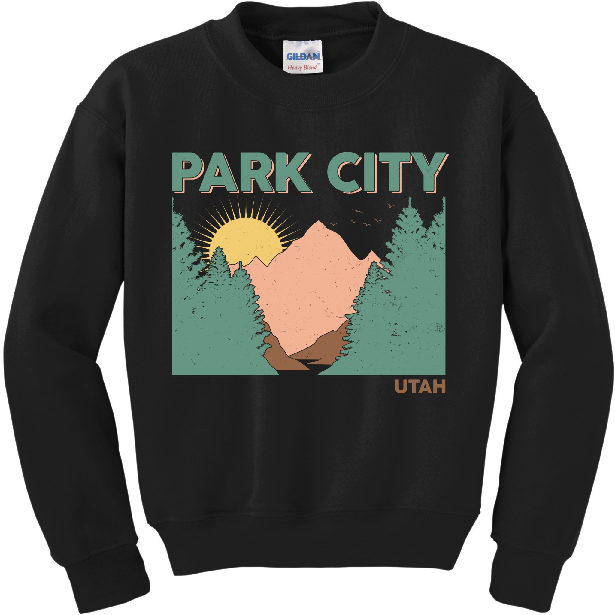 Vintage Park City Utah Mountain Forest Kids Sweatshirt