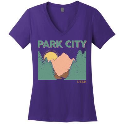 Vintage Park City Utah Mountain Forest Women's V-Neck T-Shirt