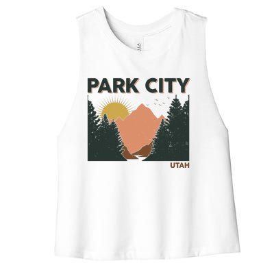 Vintage Park City Utah Mountain Forest Women's Racerback Cropped Tank