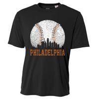 Vintage Philadelphia Cityscape Baseball Lover Player Fans Cooling Performance Crew T-Shirt