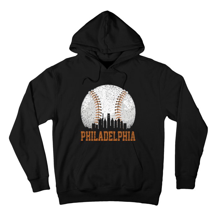 Vintage Philadelphia Cityscape Baseball Lover Player Fans Hoodie